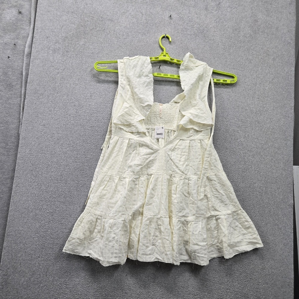 Free People Women Dress L Cream Undone Mini Sundress Boho Sleeveless Ruffle NWT